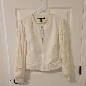 NWT White House Black Market Ivory Bomber Dress Jacket Size 6